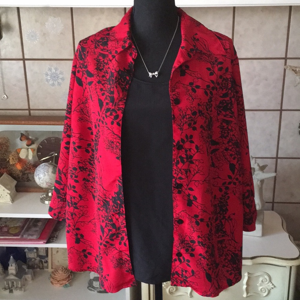 White Stag button down red and black blouse